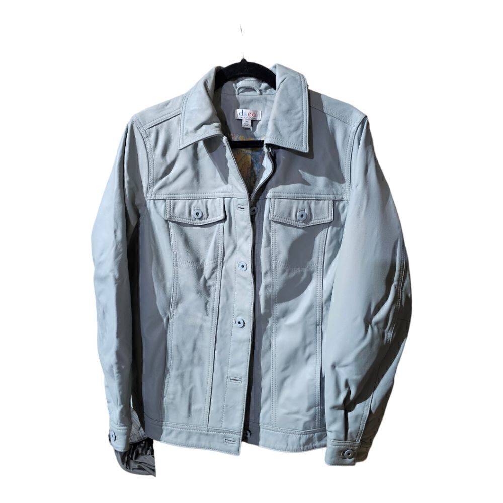 DENIM & CO‎ (D & CO) Light Blue Leather Jacket - Size Medium